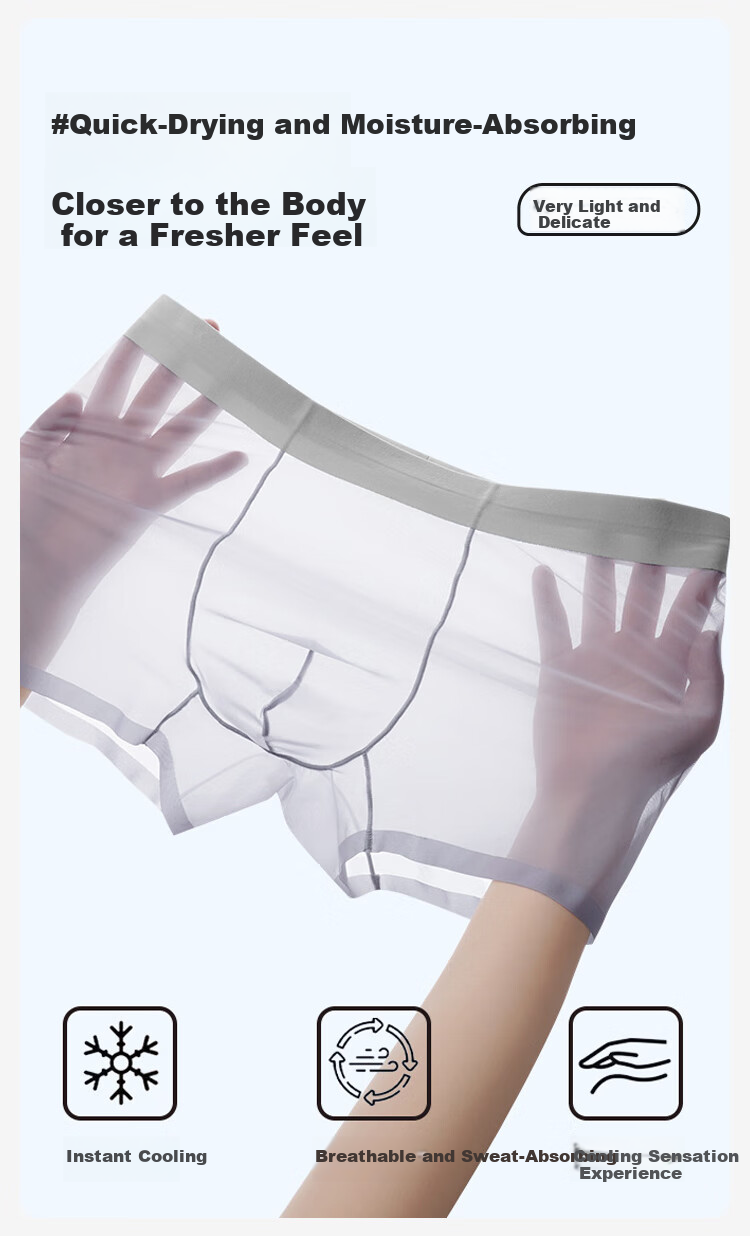 Мужские трусы FitonTon, модель "Ice Silk Sexy Transparent Ultra-Thin Briefs", набор из 3 штук, размер 3XL