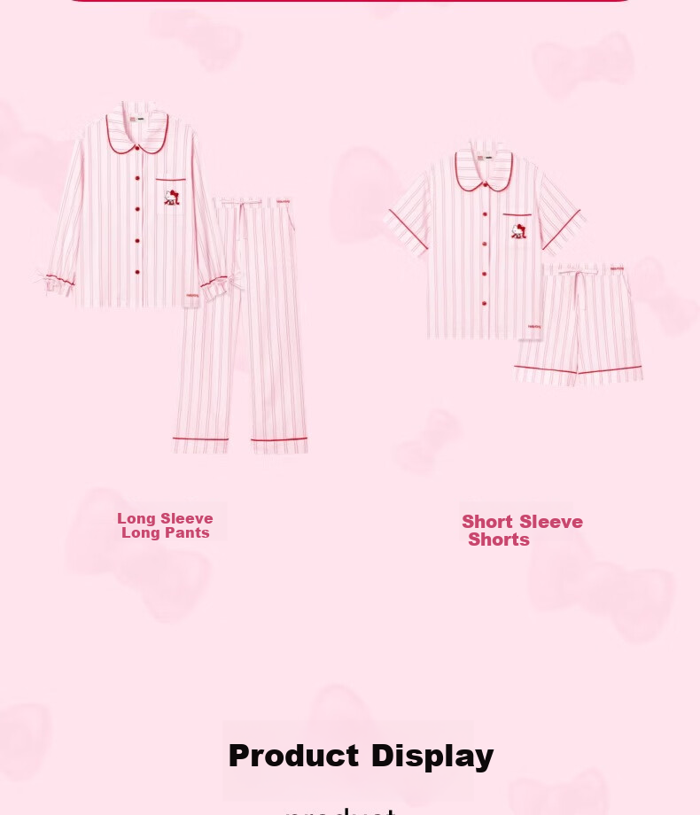 Пижама Sanrio Hello Kitty Tencel Cotton, женская, с длинными рукавами и брюками, розовые полоски, размер M
