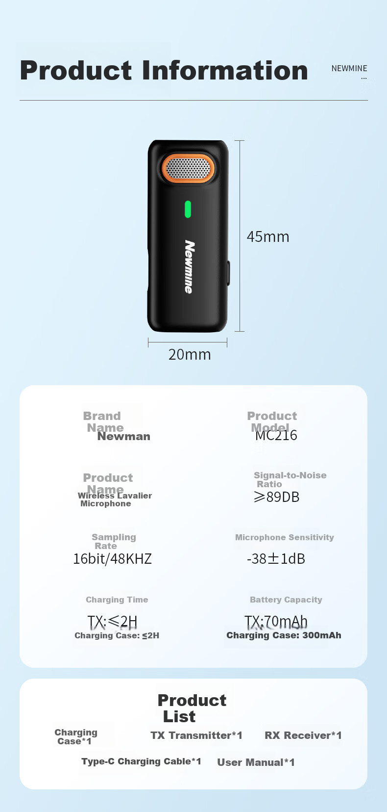 Беспроводной петличный микрофон Newmine MC216 Pro для стриминга и записи, с шумоподавлением, 2 микрофона + зарядный кейс