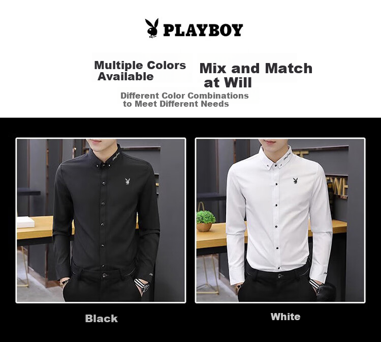 Мужская рубашка PLAYBOY с длинным рукавом, деловая повседневная, премиальная трендовая верхняя одежда