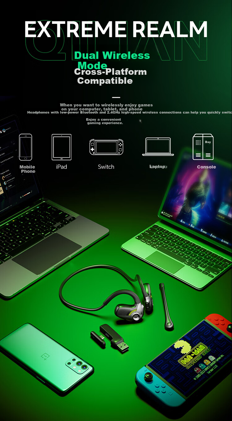 Qilian Беспроводная игровая гарнитура Bluetooth для компьютера и ноутбука, звуковое позиционирование для игр и киберспорта, не внутриушная конструкция, подарок для мужчин, PUBG 2.4G Delta [Звездная Метеорная Тропа]