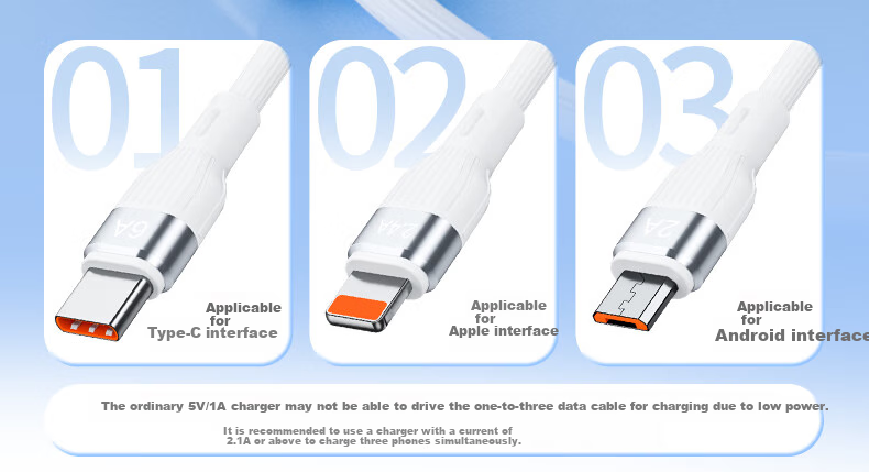 AMKE Кабель для зарядки 3-в-1, 100 Вт, Type-C, Lightning, Micro-USB, белый, 2 метра