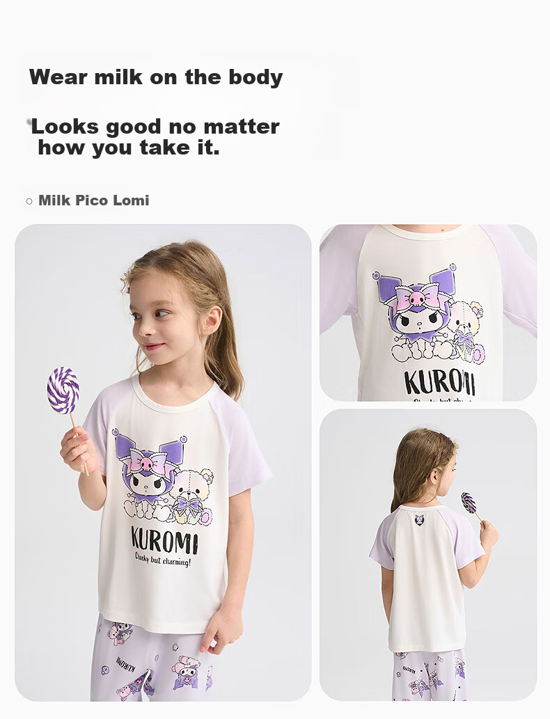Пижама детская Aimer Kids для девочек, молочная ткань, антибактериальная, с коротким рукавом, 3А, летняя, унисекс, размер 130
