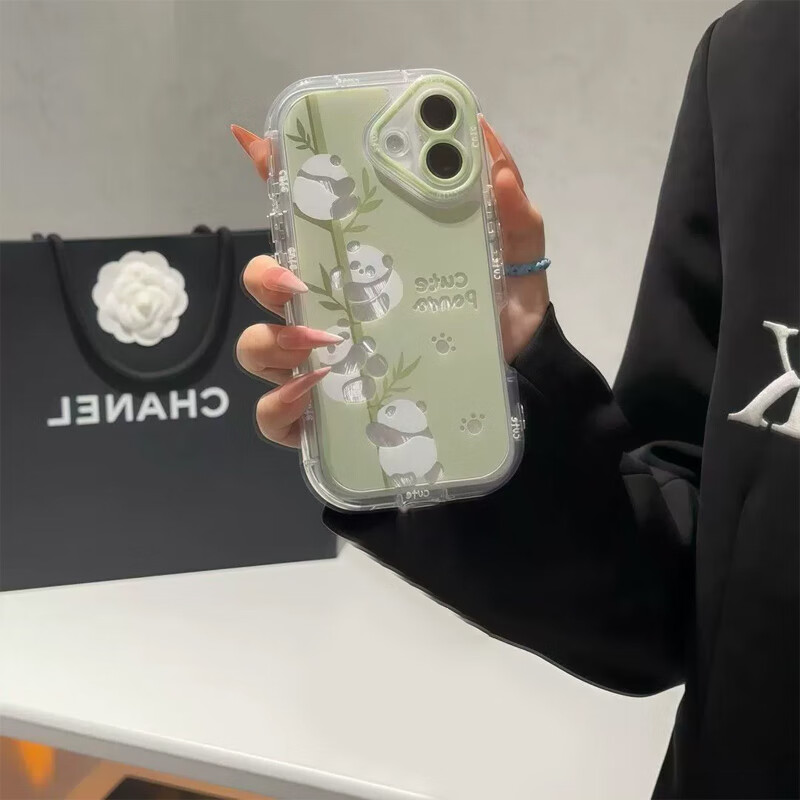 Чехол для iPhone 17 Jiangming, защитный чехол с подушками безопасности, защита от падений и царапин, модный мультяшный дизайн с принтом "Панда" и шнурком, зеленый