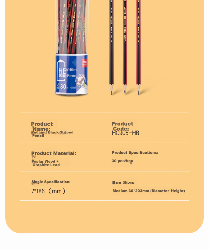 Карандаши Deli HC905-HB, 30 шт. в тубусе, с ластиком, шестигранные, твердость HB