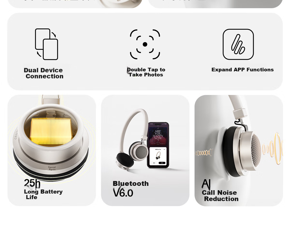 Беспроводные Bluetooth-наушники Manbuzhehuazai Doo Ace, ретро-стиль, Bluetooth 6.0, проводное и Bluetooth-соединение, для Apple, Huawei, Xiaomi, цвет "Мать-жемчуг белый"