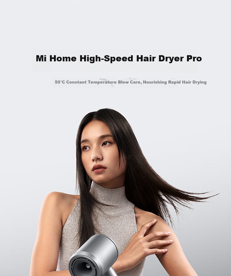 Фен Xiaomi Mijia High-Speed Hair Dryer Pro, 1600 Вт, 50°C, защита кожи головы, отрицательные ионы, с насадкой, серый