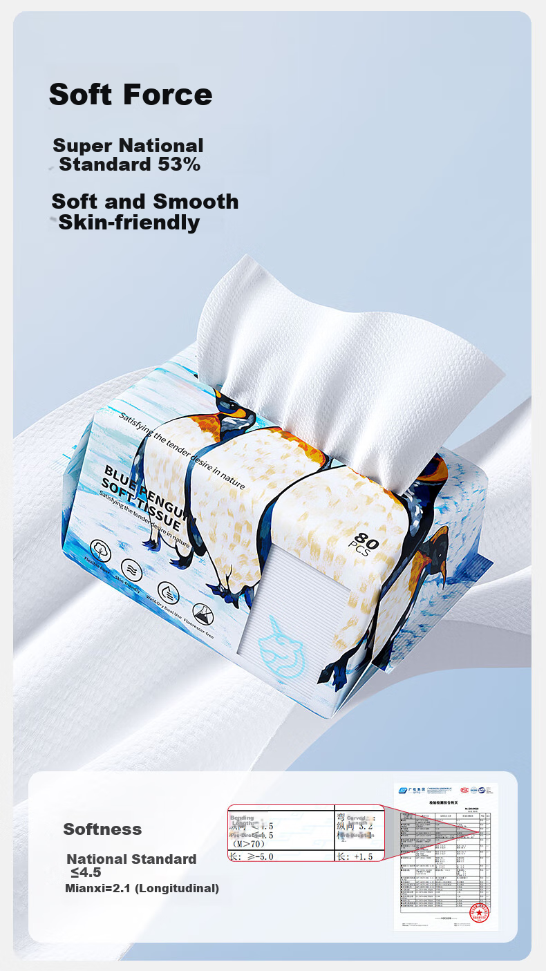 Влажные салфетки EMXEE Blue Penguin, детские, для лица, рук и рта, одноразовые, для сухого и влажного использования, 80 шт. * 6 упаковок
