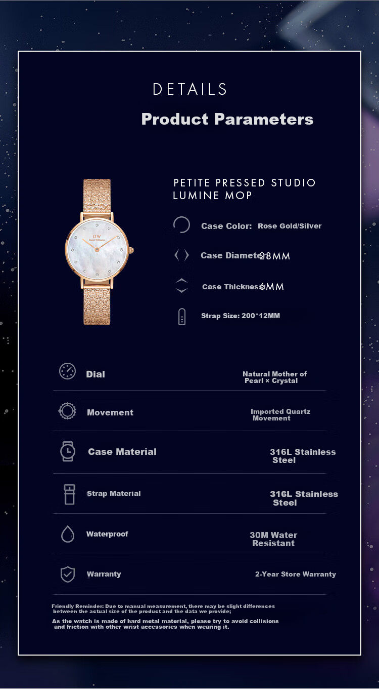 DanielWellington DW Женские часы Starry Sky Mother-Of Dial, кварцевый механизм, DW590, 28мм