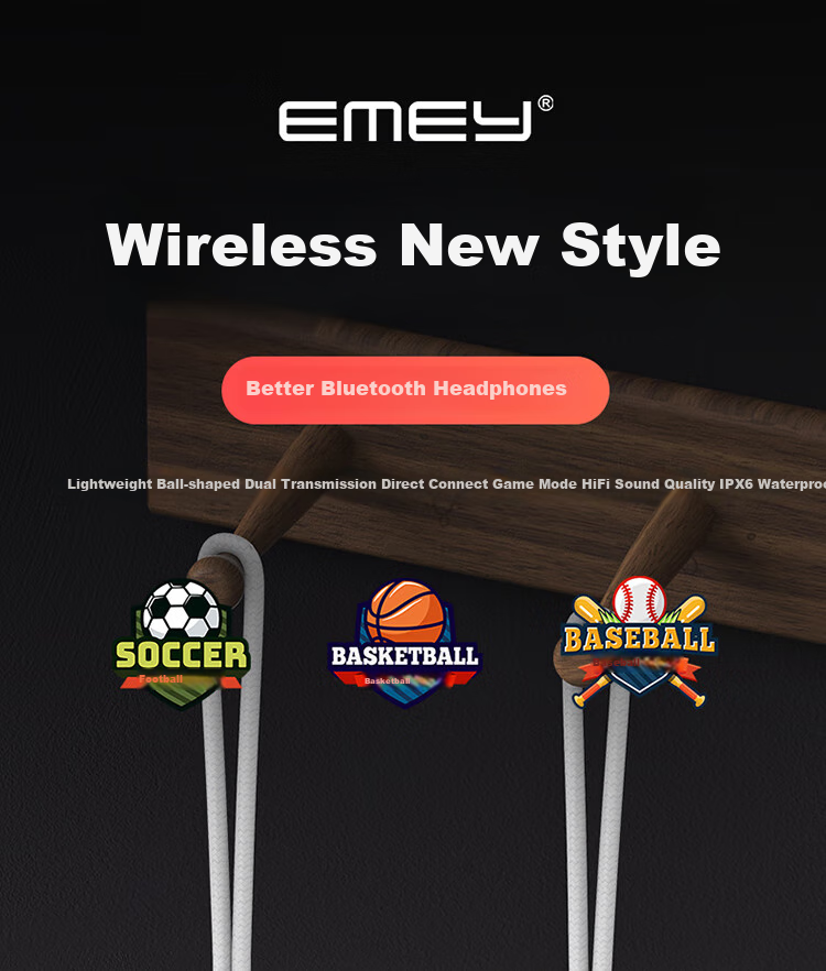 Беспроводные наушники EMEY T5 Bluetooth, спортивные, игровые, внутриканальные с шумоподавлением и долгим временем работы, совместимы с телефонами Apple, Xiaomi, Huawei
