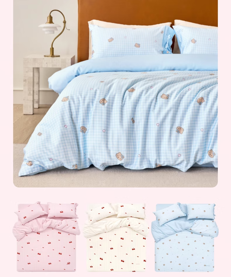 Постельное белье Tbh Sanrio Hello Kitty, сатин с принтом, 1.5-спальное, кремово-розовое