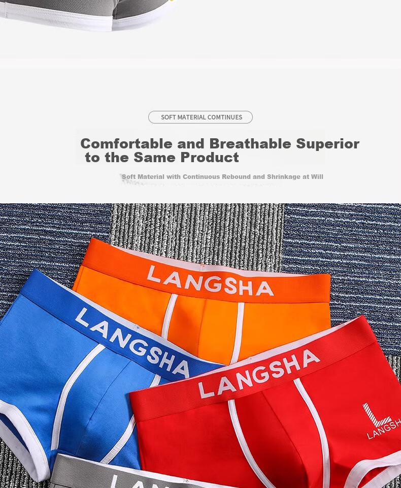 Мужские трусы LangSha, боксеры из чистого хлопка, молодежные, модные, свободные, больших размеров, 4 шт.