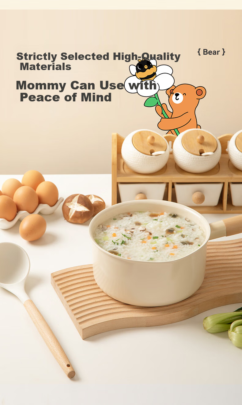 Кастрюля-молоковарка Bear Ceramic Non-Stick, 18 см, с антипригарным покрытием, для детского питания, супа, молока, универсальная для плиты