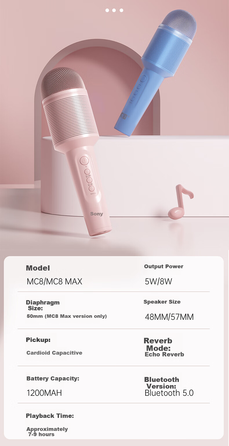 Беспроводной караоке-микрофон Soaiy MC8MAX, Bluetooth, портативный, для детей и дома, синий