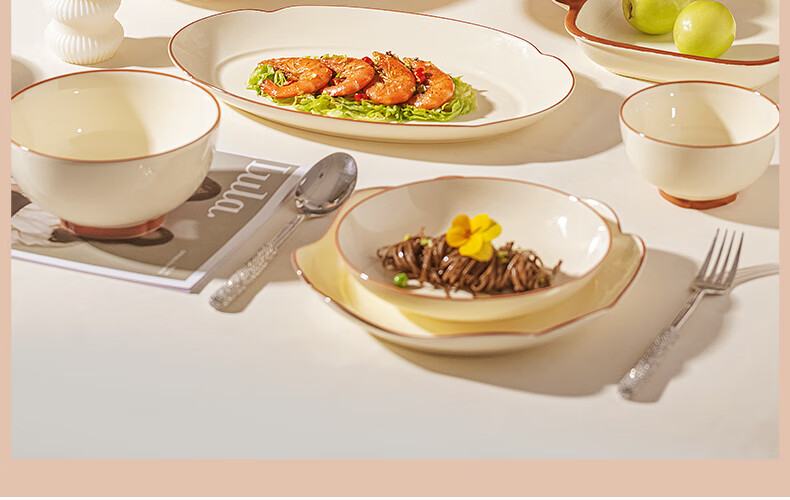 Набор посуды Mornenjoy Ceramic Tableware Set, кремовый стиль, для дома, для новоселья, 72 предмета