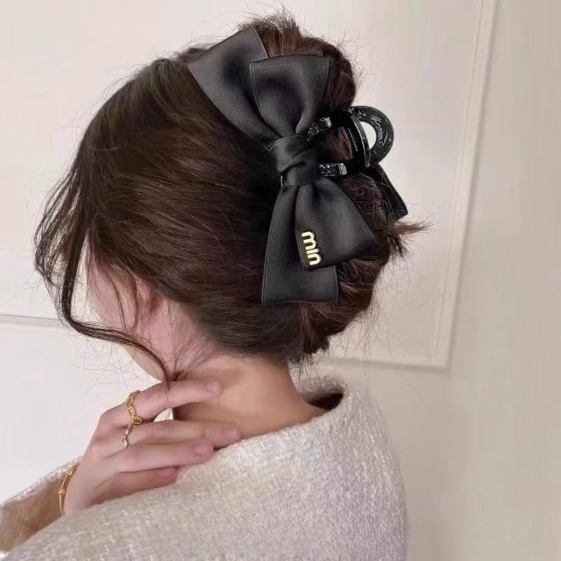 Зажим для волос MKING PRETTY, черный, с большим бантом, элегантный, для женщин, заколка-краб для затылка
