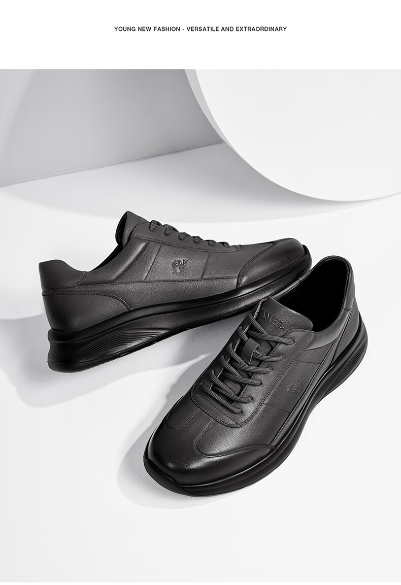 Мужские повседневные кроссовки CAMEL Classic Comfortable Cowhide Soft-Soled Casual Men's Light Business Sports Leather Shoes G15A220074 Black 40