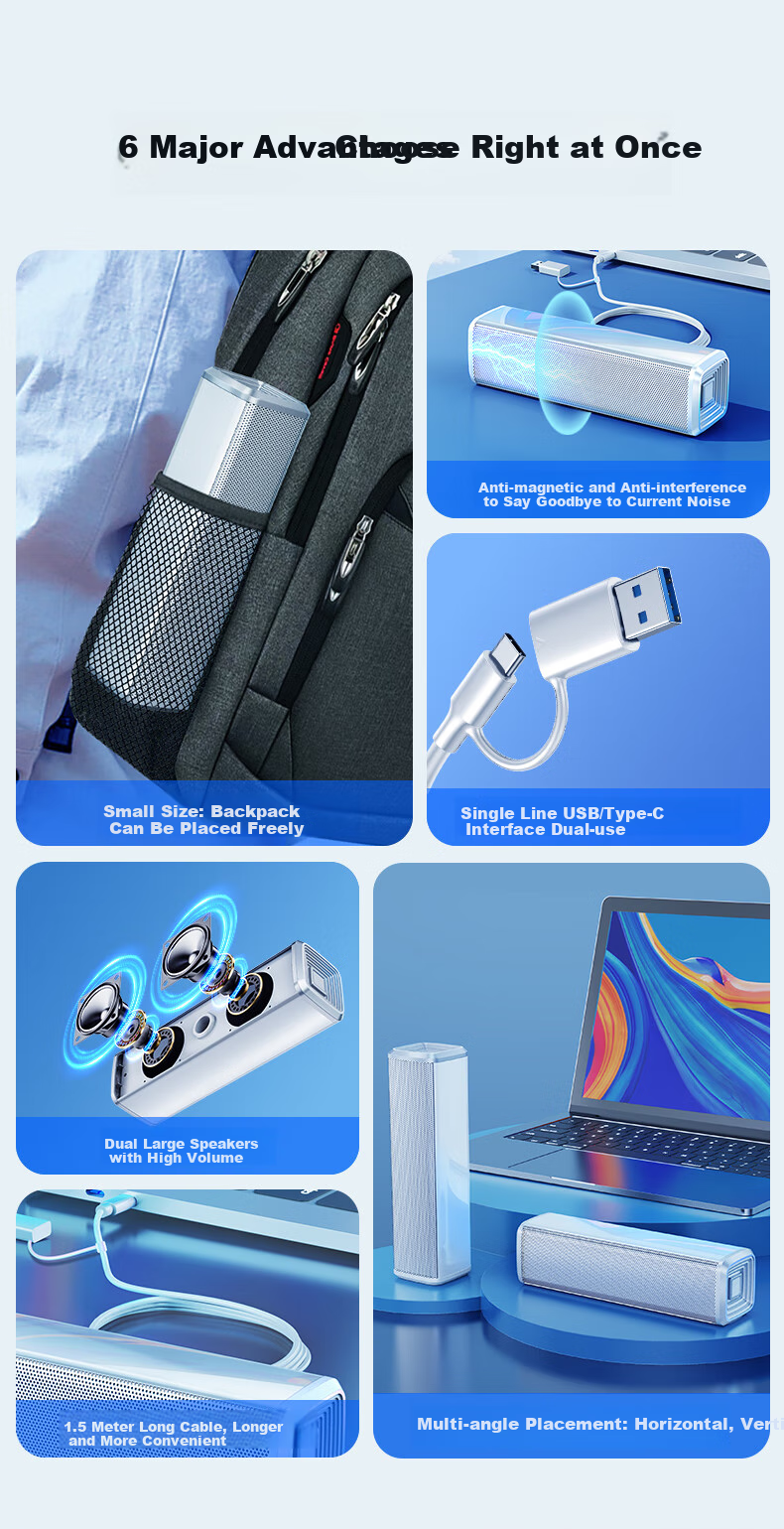 Портативная акустика SADA V-168, USB/Type-C, 2.0, пластик, черный