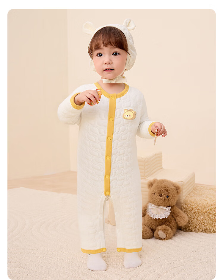 Детский комбинезон BALABALA, зимний, утепленный, для новорожденных, 2025, с длинным рукавом, желтый медведь, размер 90см
