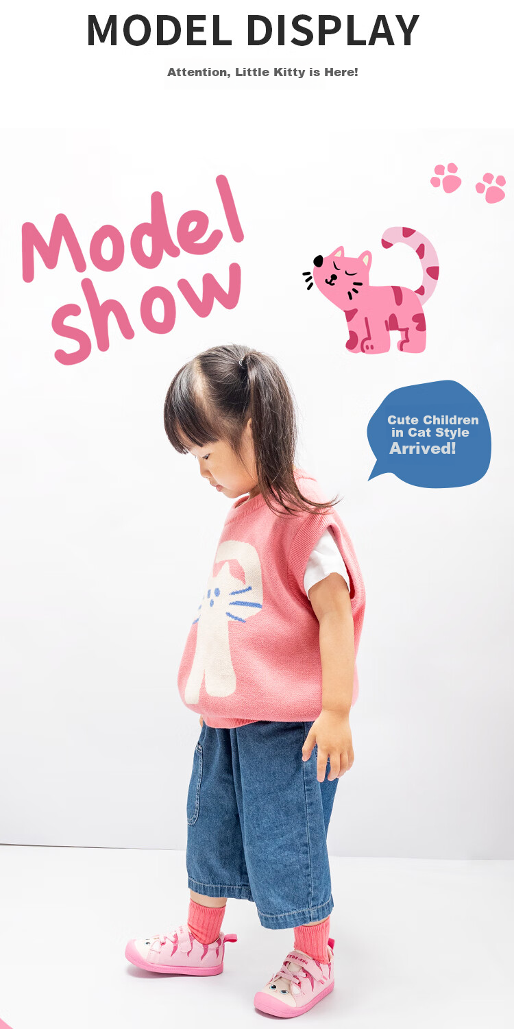 Детские кеды kids.ing для девочек, из текстиля, с рисунком "мультяшный кот", розовые, размер 27