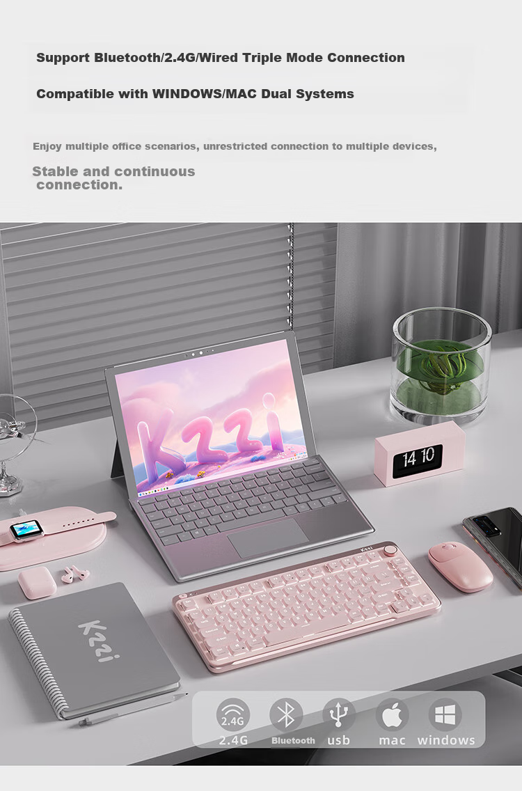 Механическая клавиатура KZZI I75 Youth Edition, короткий шток, трехрежимная, портативная, с горячей заменой, RGB, белая