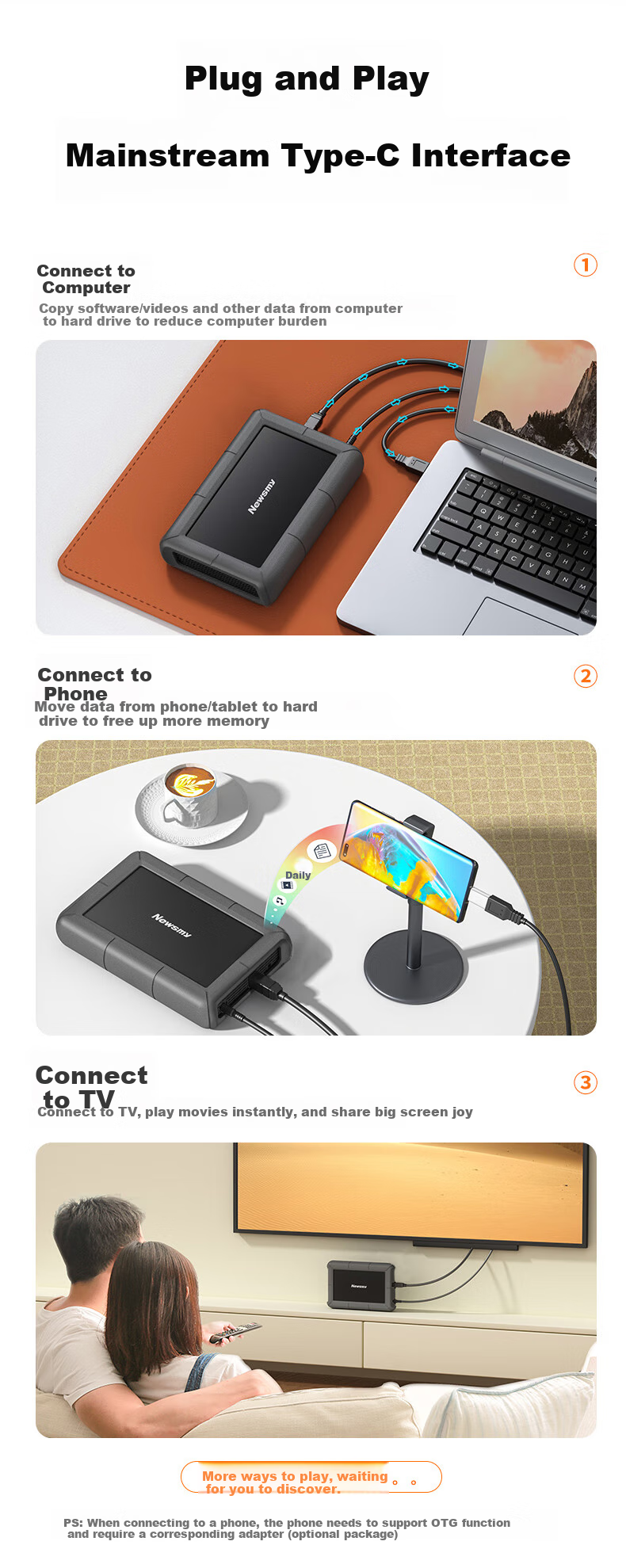 Портативный жесткий диск Newsmy 16TB, 3.5-дюймовое настольное хранилище, серия Xingji, Type-C USB3.1, металлический корпус с силиконовой защитой, большая емкость, домашнее хранилище данных