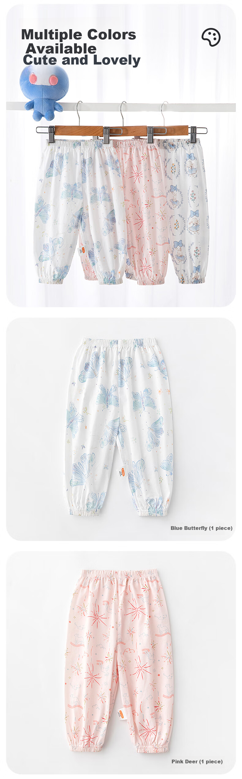 Детские брюки Babyprints, летние, из 100% хлопка, с принтом "Розовый олень", размер 80, для прогулок и сна