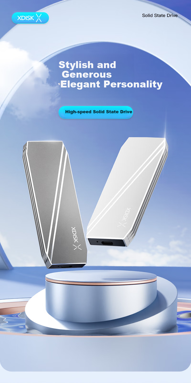 Портативный SSD-накопитель Xiaopan (XDISK) M Series, 512 ГБ, USB 3.2 Gen 2 Type-C, NVMe, серебристый