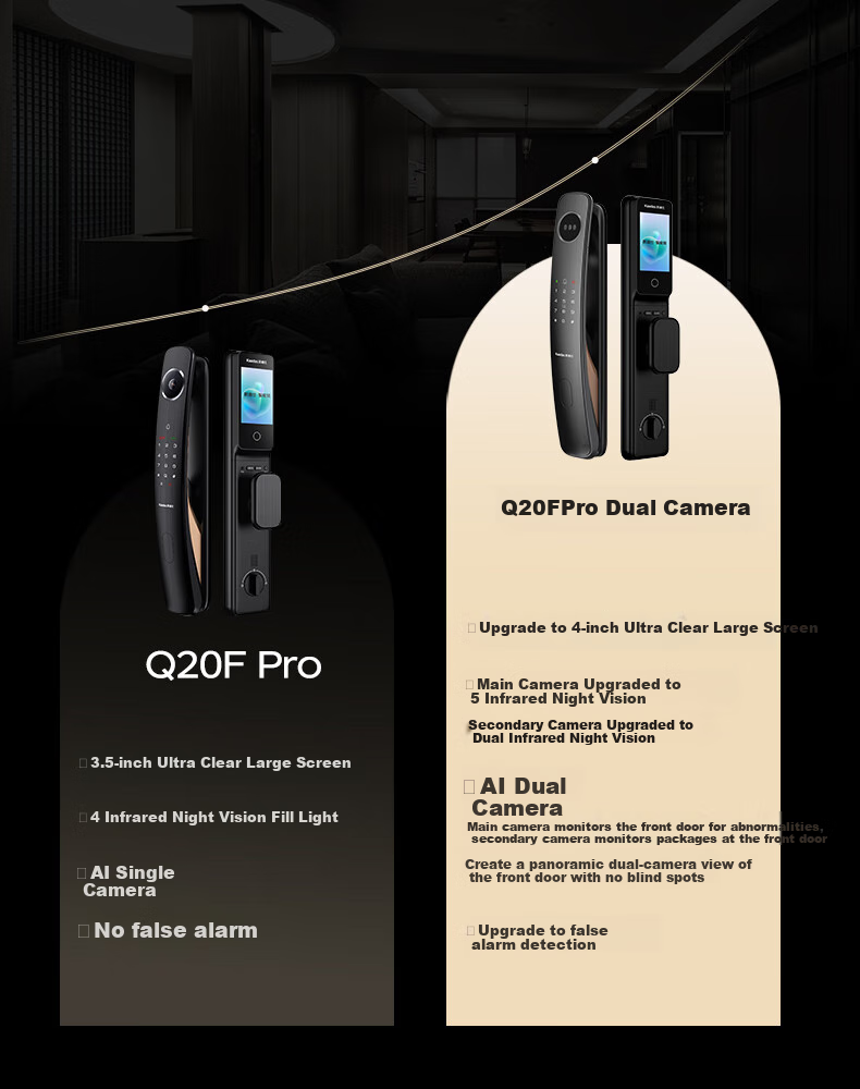 Умный замок KAADAS Q20F Pro Dual Camera с распознаванием лиц, видеодомофоном, большим экраном, полностью автоматический, отпечаток пальца, пароль, черный
