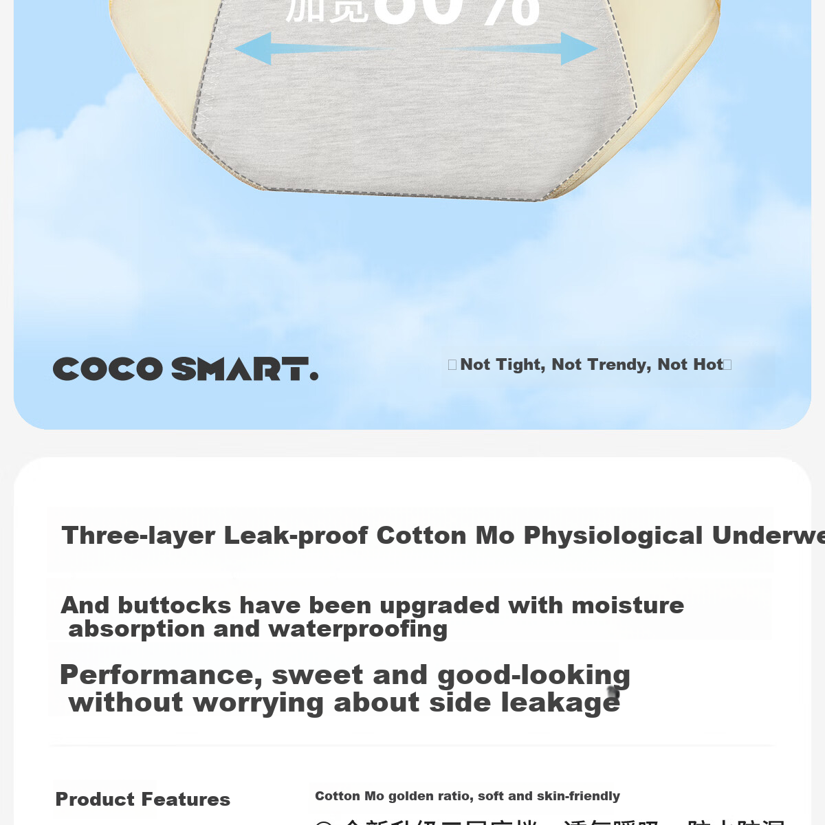 COCO SMART Женские трусы для менструации, трусы для девочек, трусы с широкими штанинами, защищающие от боковых протеканий, для девочек-подростков и студентов