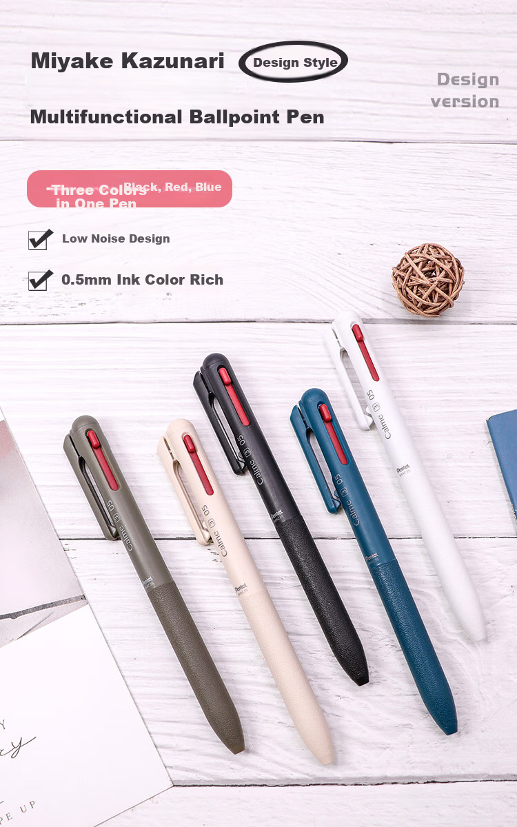 Pentel Sanzhe Yicheng Collaboration Medium Oil Pen 0.5mm, Business Office Multi-Functional Ballpoint Pen (Refill XBXS5-A), BXAC35W Pure White Barrel