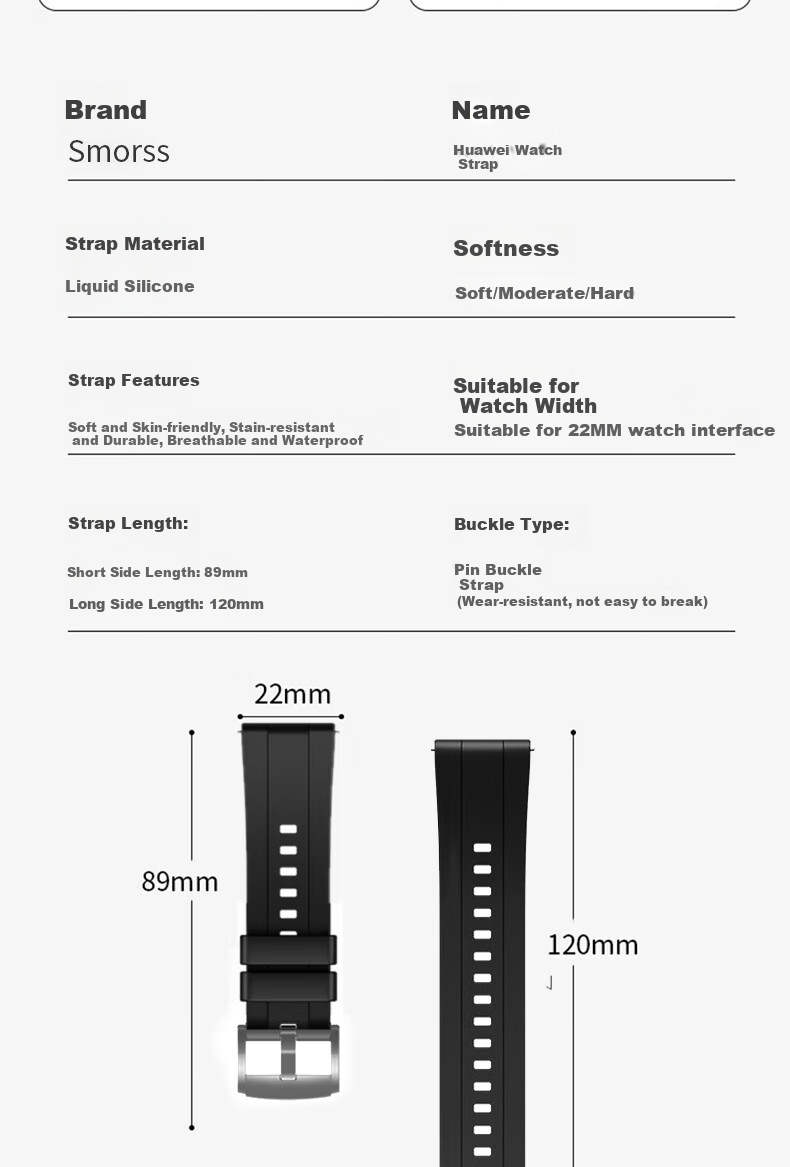 Ремешок Smorss для Huawei Watch 5/4 Pro/GT6/GT5/4/GT3/3/Pro/GT2/Oppo Watch 4 Pro/X, оригинальный силиконовый спортивный ремешок
