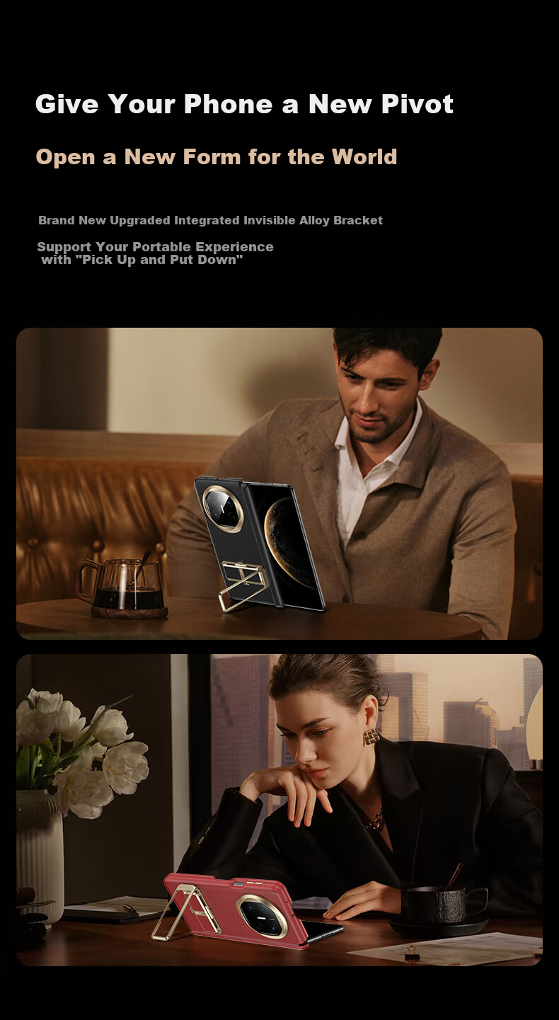Чехол Aimeichen с механическим держателем-браслетом для Huawei Mate X6, Huawei Mate X6 Collector's Edition, защитный чехол для складного экрана, полное покрытие, защита от ударов, высококлассный бизнес-стиль, черный