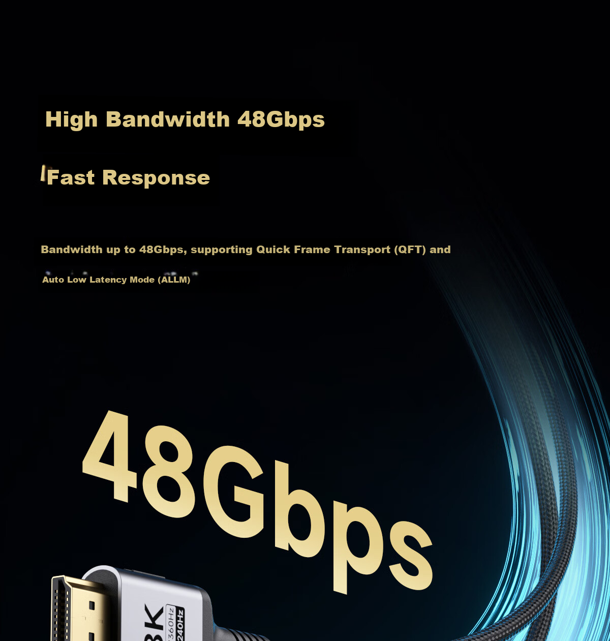 Кабель Hagibis HDMI 2.1, тонкий, гибкий, 8K 60Hz, 4K 240Hz, 1.5 метра