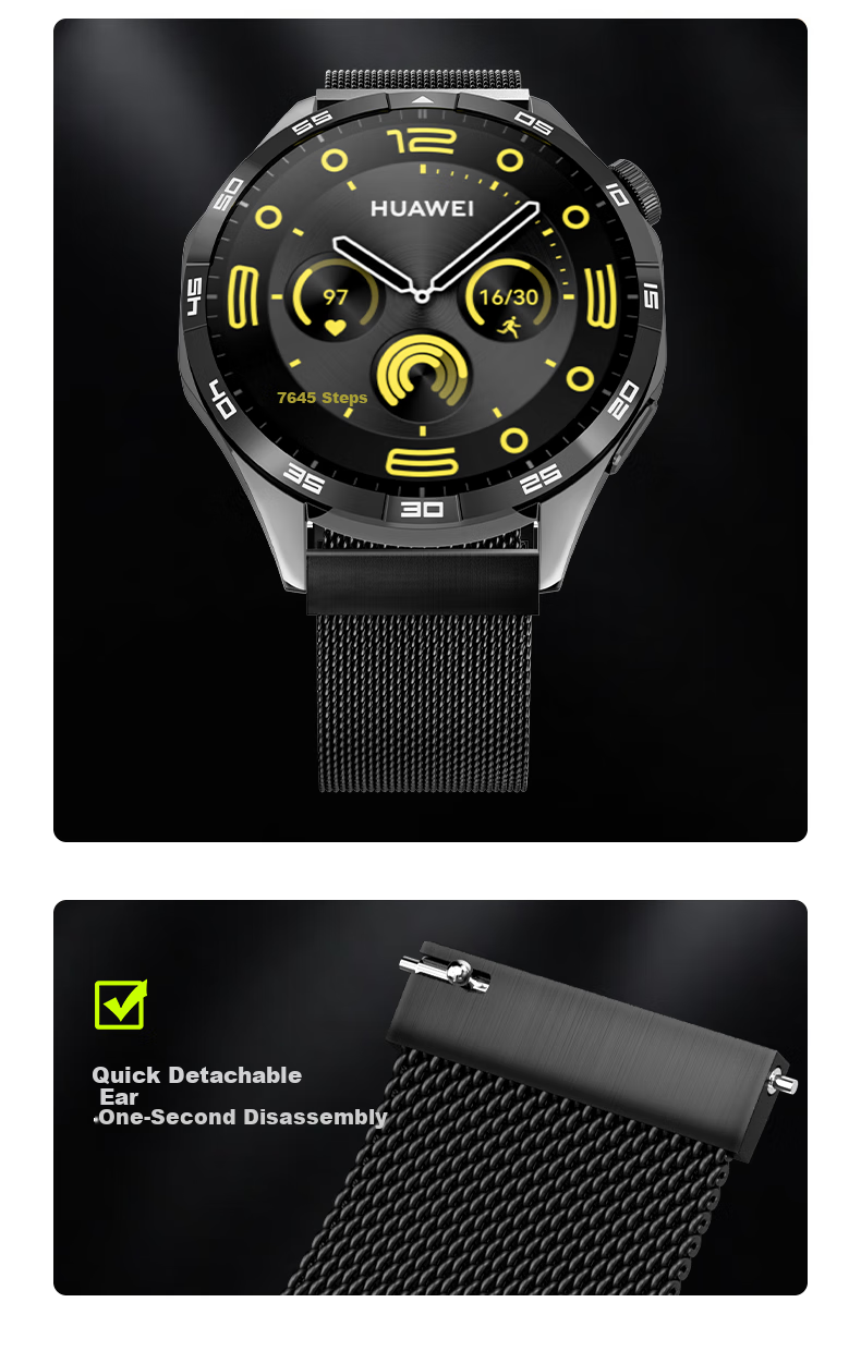 Ремешок CangHua Milanese для Huawei GT6/GT5/Watch 4/3/GT4/GT5 Pro/GT3/2 Pro, из нержавеющей стали, с двойным магнитным замком