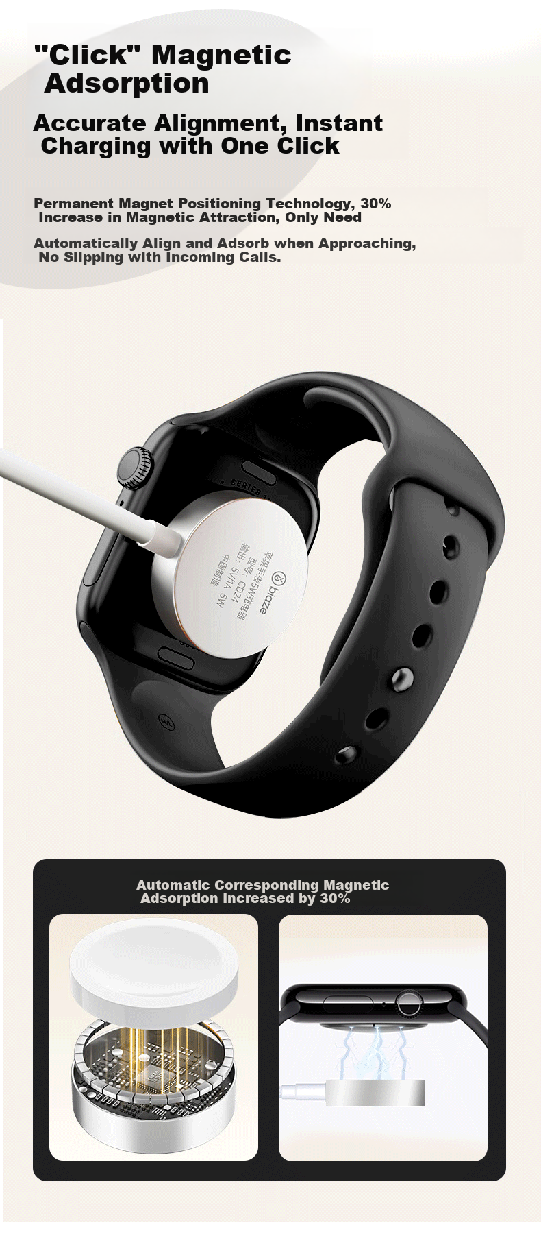 Беспроводная док-станция Masentek для Apple Watch, совместимая с кабелями Type-C/USB, магнитная подставка для зарядки Apple Watch Series 1-9, SE, Ultra