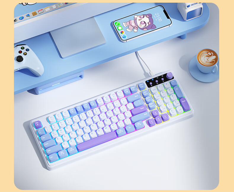 Механическая клавиатура BOW K520BU с подсветкой, проводная, для игр и офиса, молочно-кофейный цвет