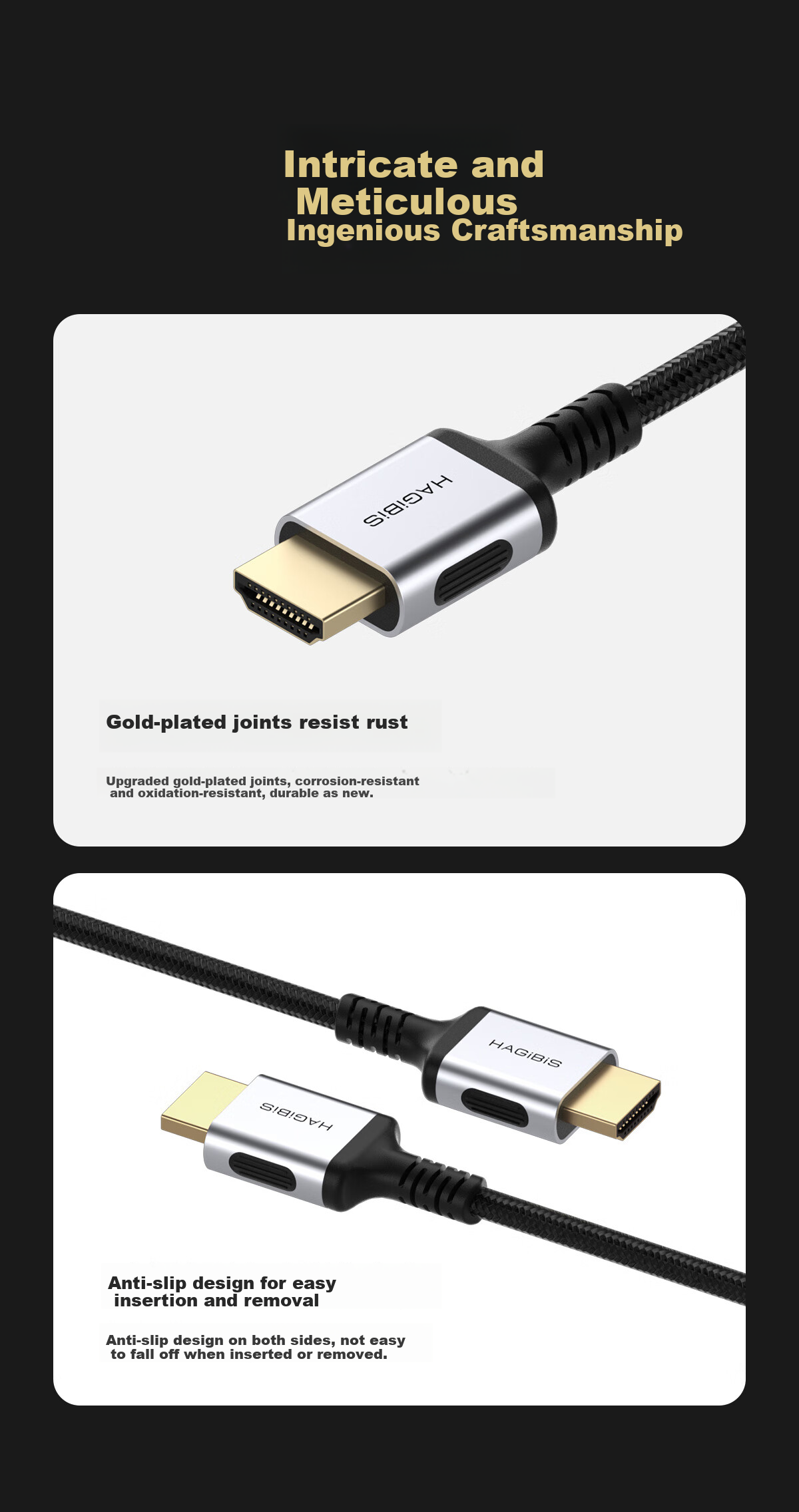 Кабель Hagibis HDMI 2.1, тонкий, гибкий, 8K 60Hz, 4K 240Hz, 1.5 метра