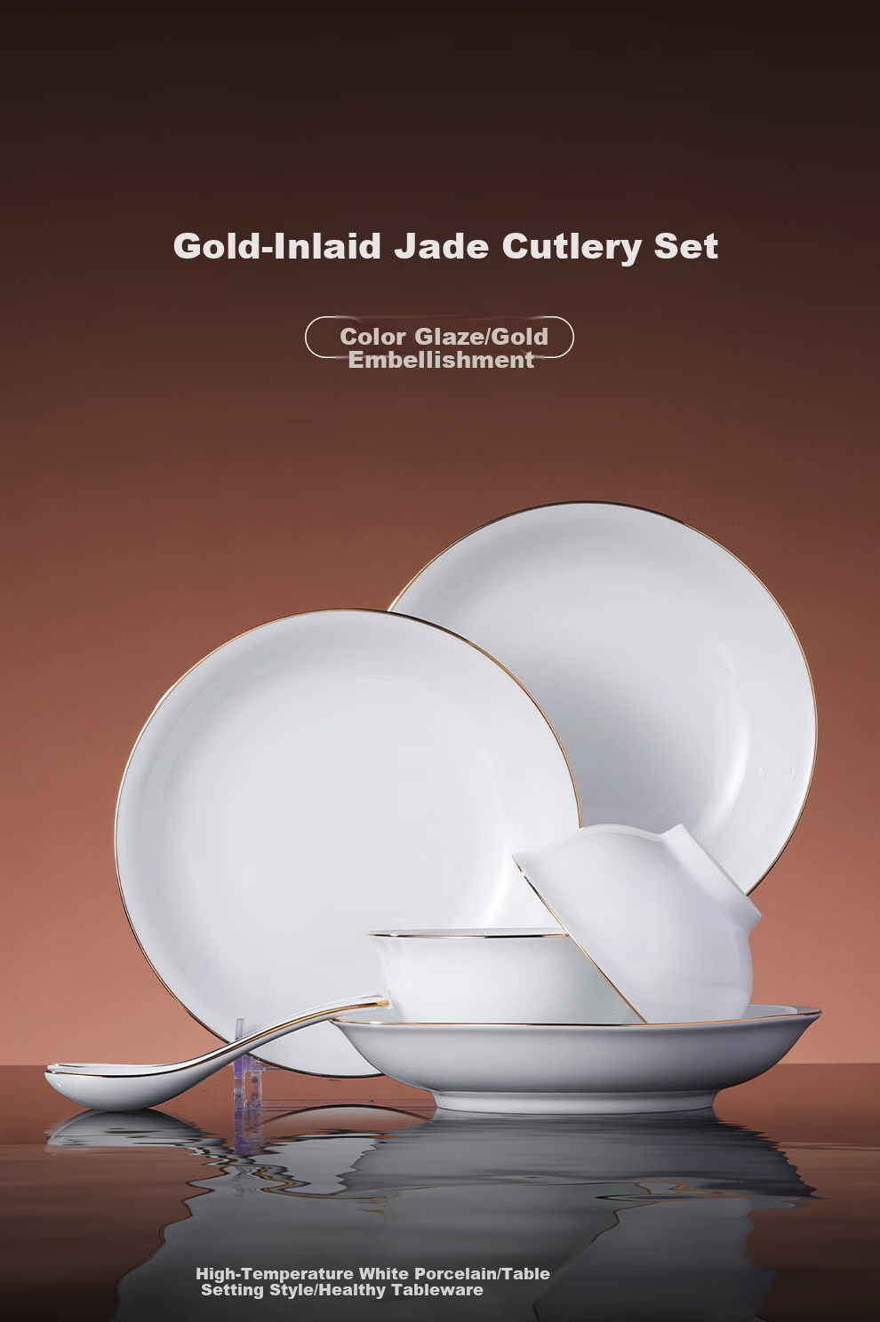 Набор посуды Jdz Ceramic Tableware Set для дома, золотистый ободок, однотонные тарелки и миски, роскошный подарок на новоселье, подарочная коробка высокого класса
