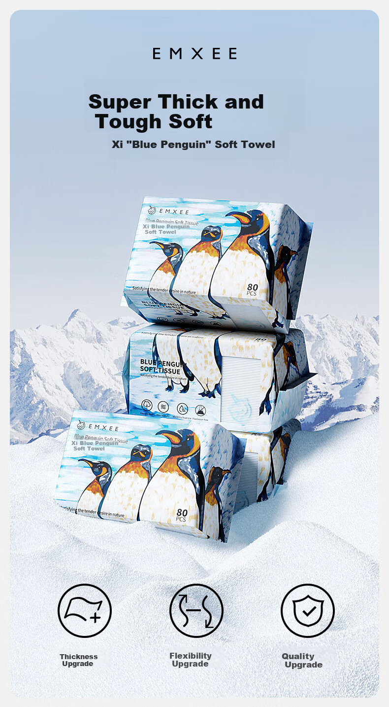 Влажные салфетки EMXEE Blue Penguin, детские, для лица, рук и рта, одноразовые, для сухого и влажного использования, 80 шт. * 6 упаковок