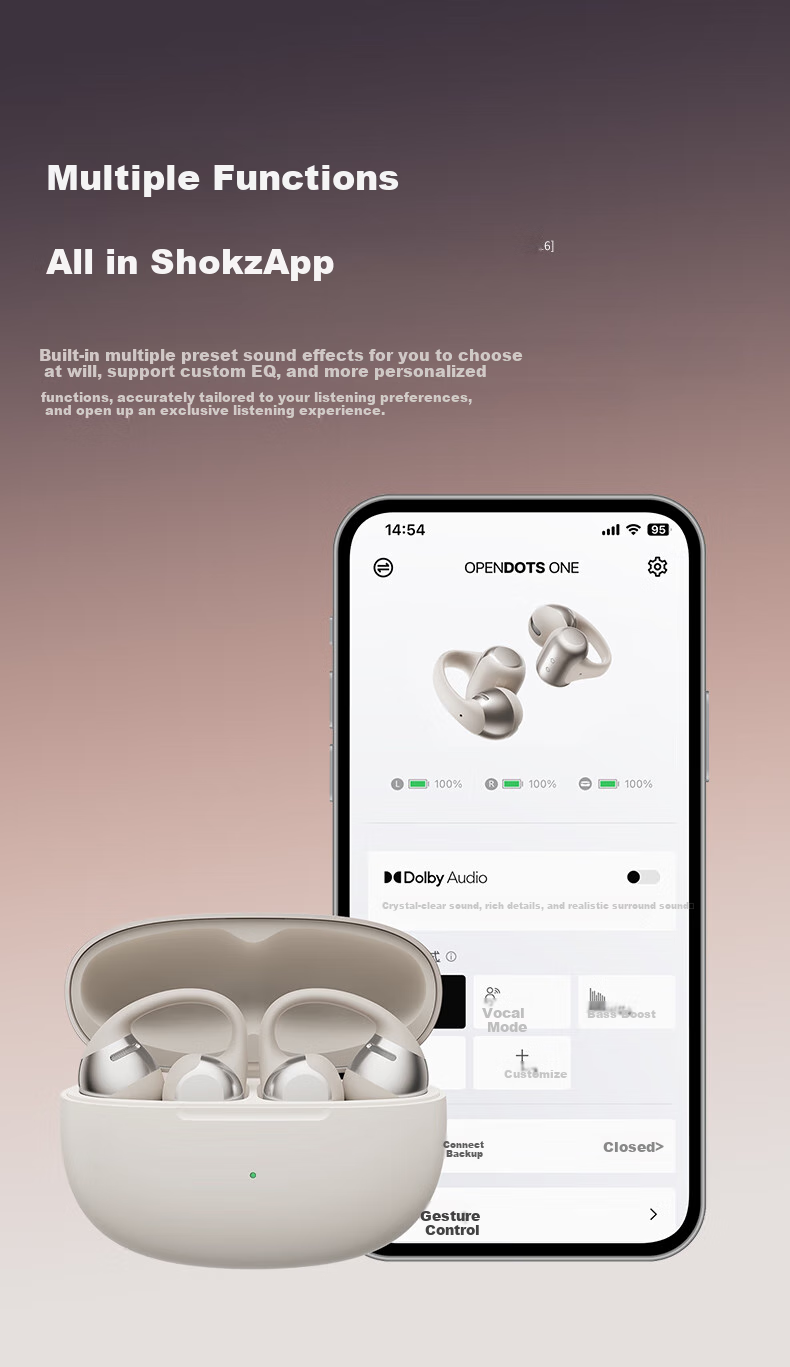 Беспроводные наушники SHOKZ OpenDots ONE Titanium E310, с креплением на ухо, Bluetooth 5.4, защита IP54, до 40 часов работы, белый