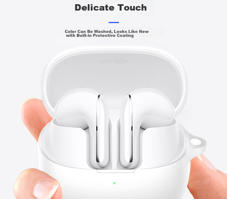 ESCASE Защитный чехол для Xiaomi Buds5 Earphones, чехол для хранения наушников Bluetooth, чехол из жидкого силикона, сверхтонкий защитный чехол с полным покрытием, белый с ремешком
