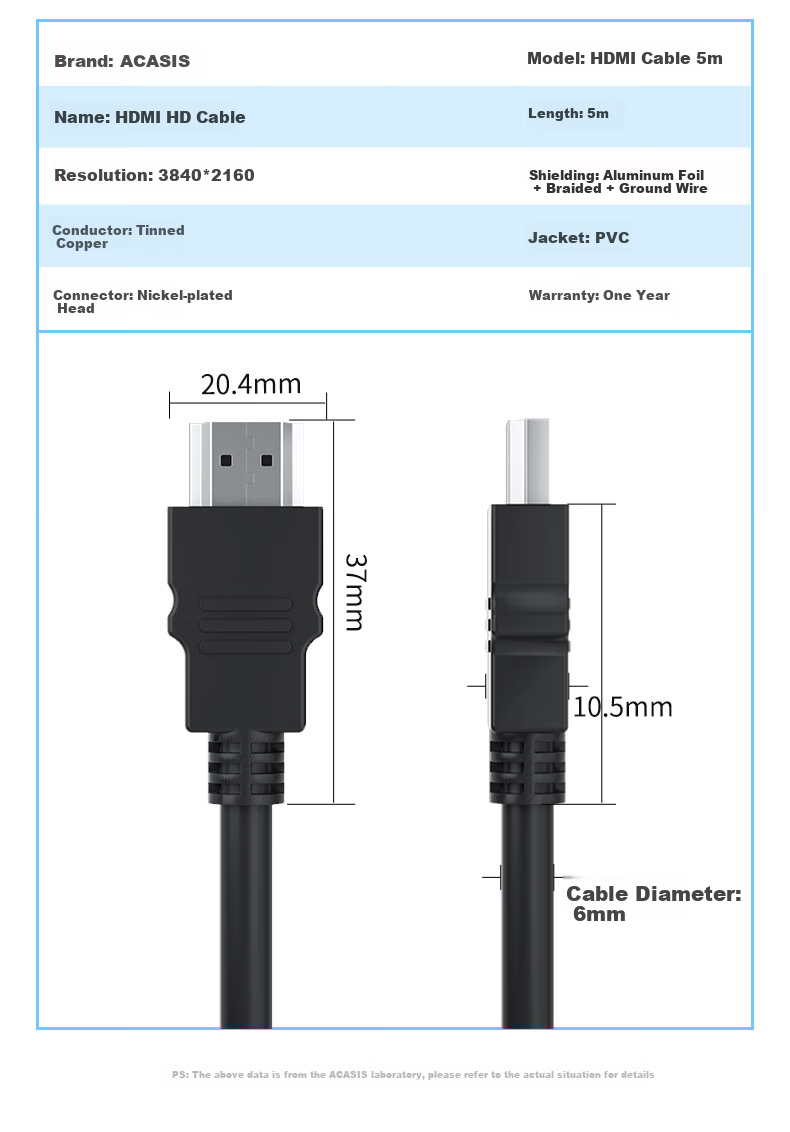 Кабель Acasis HDMI версии 2.0, цифровой видеокабель 4K, 3D, профессиональный, для проекторов, ноутбуков, мониторов, телевизоров, ТВ-приставок, кабель для передачи данных, 5 метров