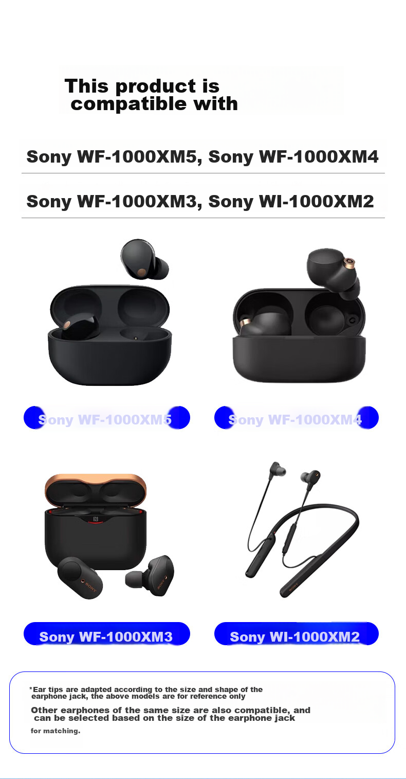 Насадки для наушников Masentek, совместимые с Sony WF-1000XM5/XM4/XM3, пенные, черные, большие, 1 пара
