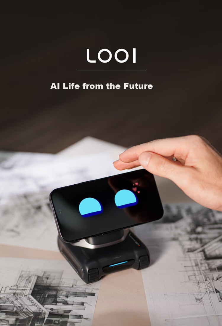 LOOIROBOT LOOI Робот-компаньон, большая языковая модель DeepSeek, голосовой диалог на китайском и английском, визуальное распознавание, беспроводная зарядка MagSafe, робот-компаньон с ИИ [Космический черный]