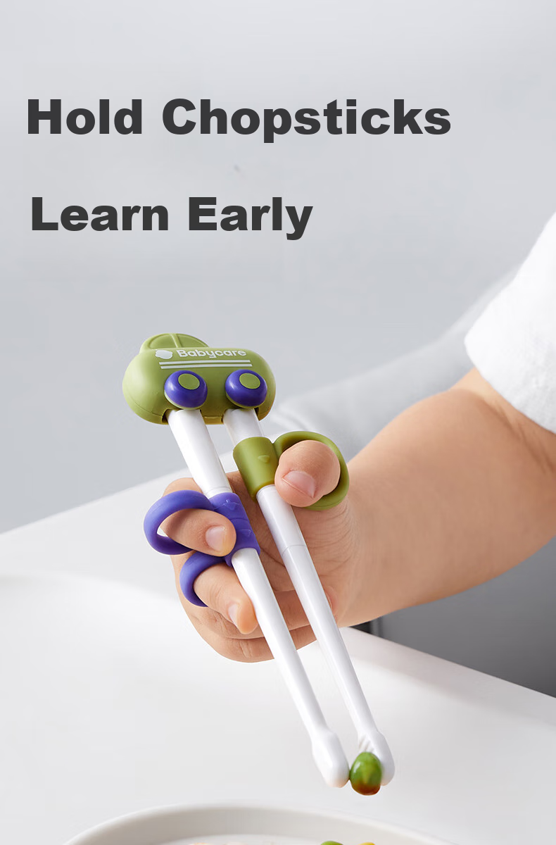 Детские палочки для еды Babycare, обучающие с автоматическим отскоком, для малышей, с позиционированием "тигриный рот", синий