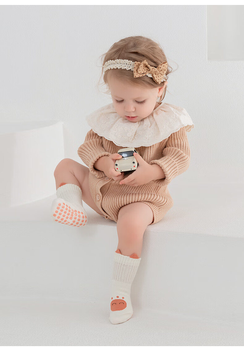 Детские носки Five Cotton Flowers, 3 пары, для новорожденных, тонкие, хлопковые, с противоскользящим покрытием, для мальчиков и девочек, средней длины