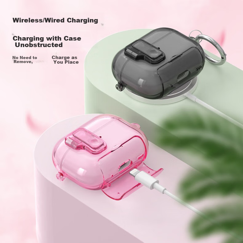 Чехол для наушников Chuangsimi AirPods Pro 3, прозрачный, с автоматической крышкой, противоударный, защитный, с подставкой