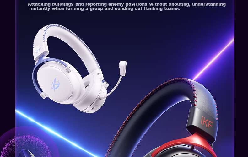 Игровые наушники iKF V11 Max, беспроводные, с микрофоном, 7.1 объемный звук, Bluetooth, черный и красный