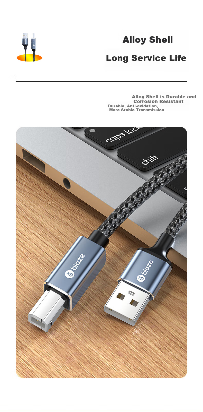 Кабель BIAZE USB 2.0 AM/BM для принтера, 12 метров, с усилителем сигнала